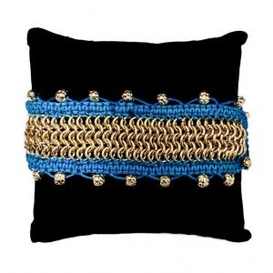 NEW - The Sak Chic Gold Chainmail & Blue Cord Adjustable Trendy Bracelet